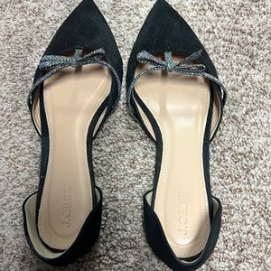 Black suede J.Crew flats with glitter bows